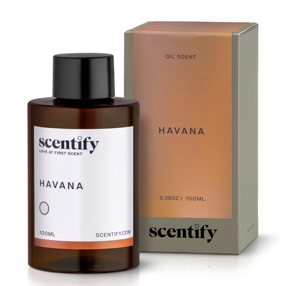 Scentify Havana aroma oil refill bottle 100ml in amber glass, front view