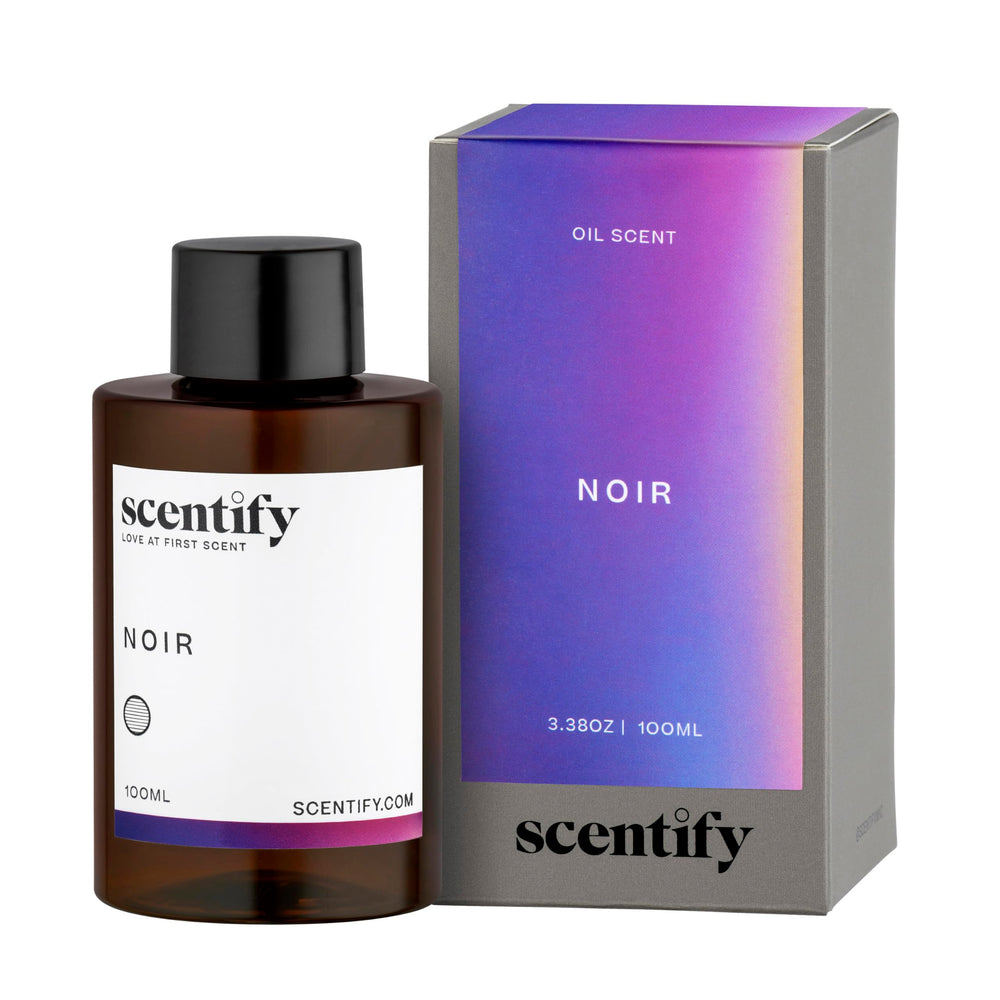 Noir Aroma Oil Refill bottle featuring Bergamot and Bay Leaf top notes