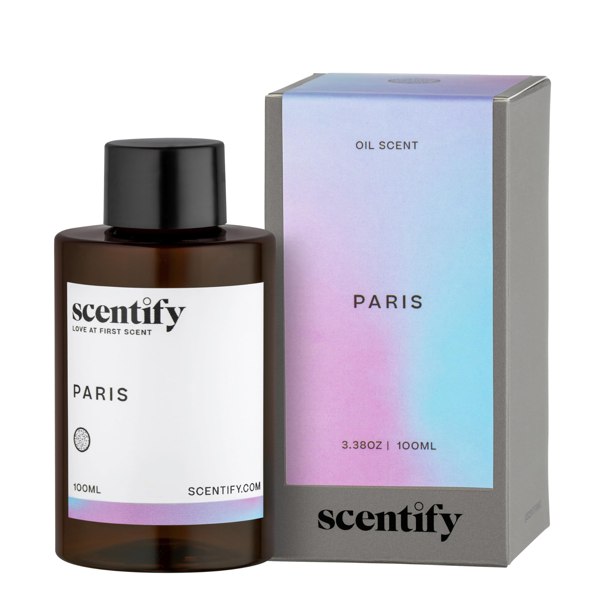 Scentify Paris aroma oil refill bottle in amber glass with luxury branding