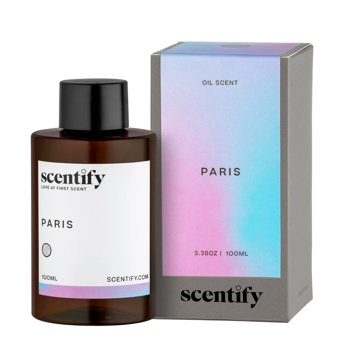 Scentify Paris aroma oil refill bottle in amber glass with luxury branding