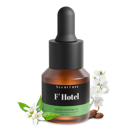 Scentluxe F'Hotel bottle pour – premium aroma release for diffusers.