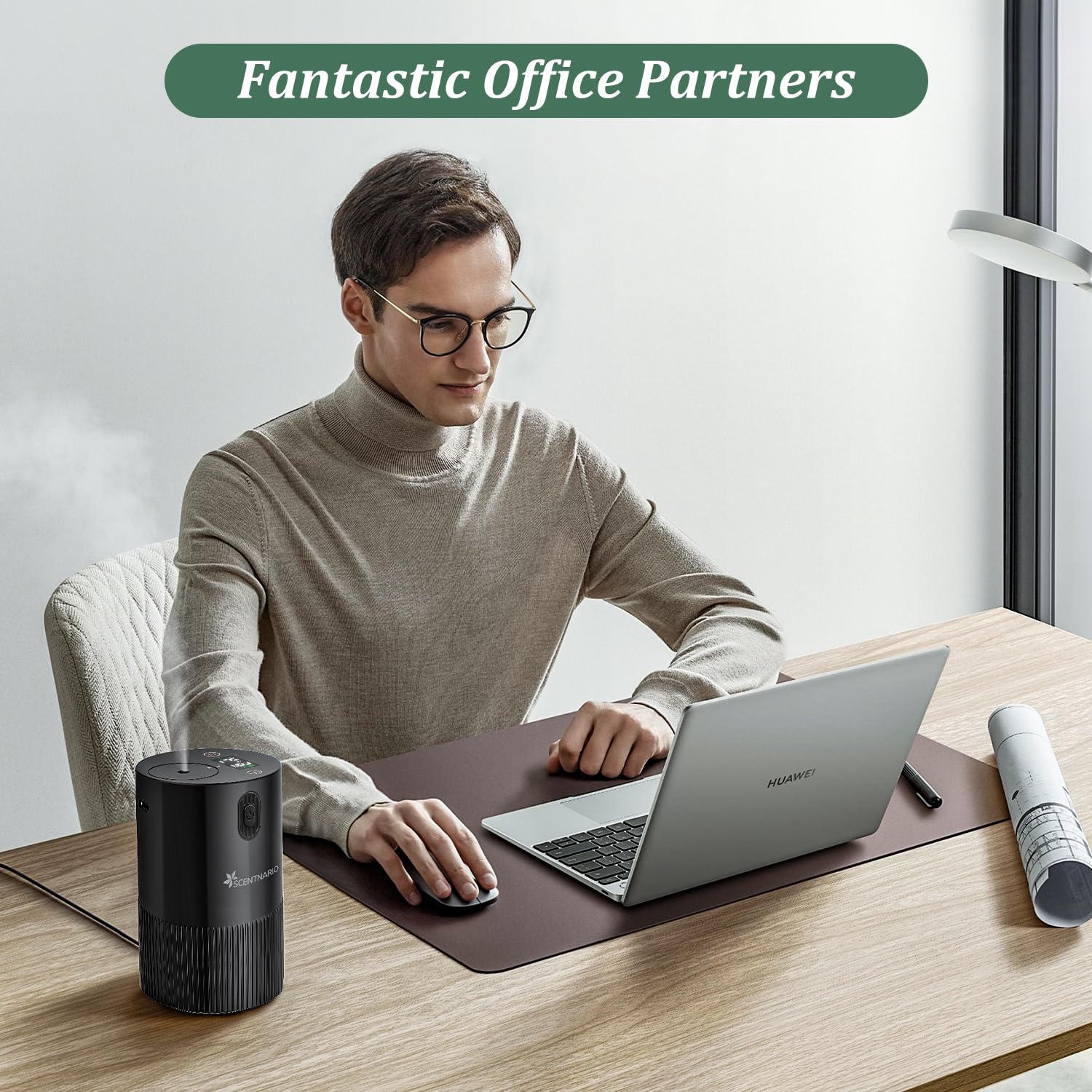 SCENTNARIO waterless diffuser with battery indicator display showing power and modes