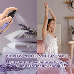 Pillow with lavender spray on bedding