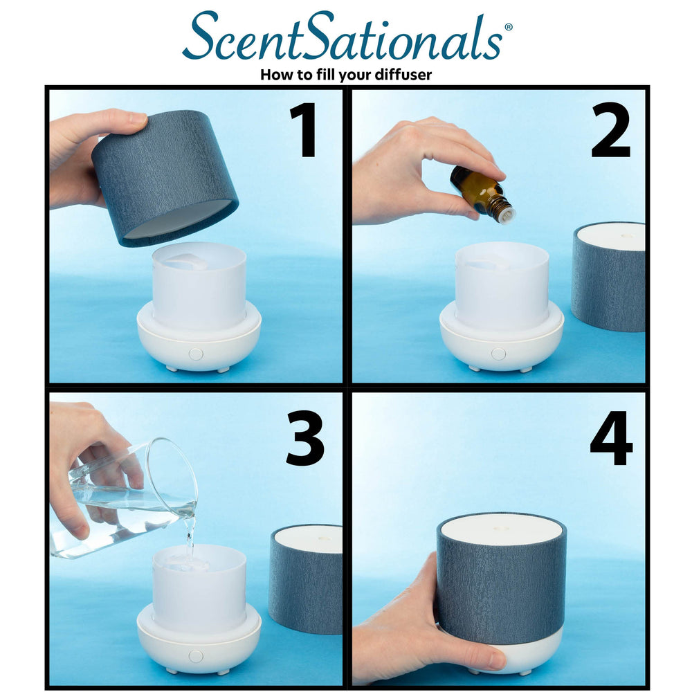 Scentsationals diffuser emitting ultrasonic mist for even aroma distribution