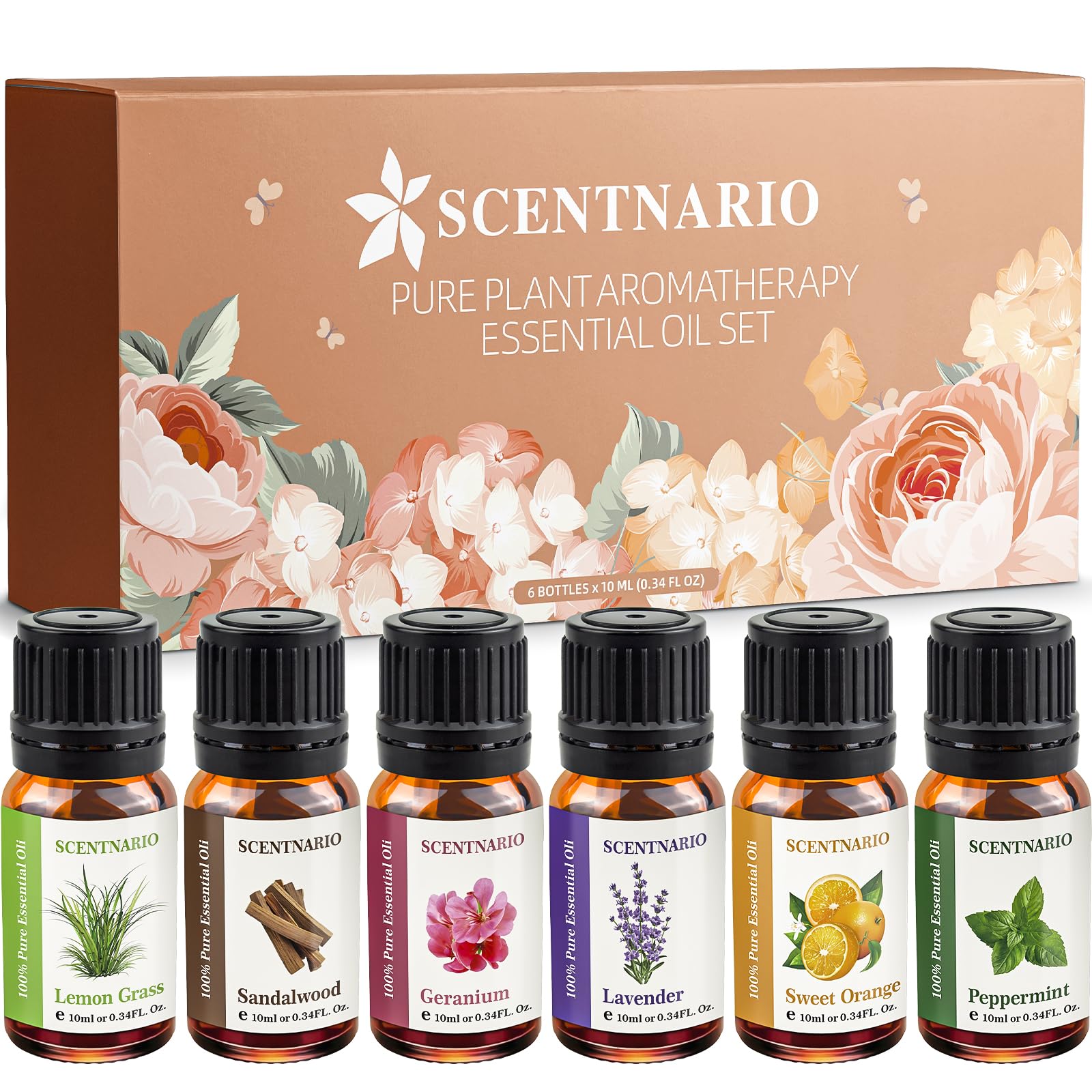 SCENTNARIO essential oils set lavender bottle close-up for relaxation and mood support.
