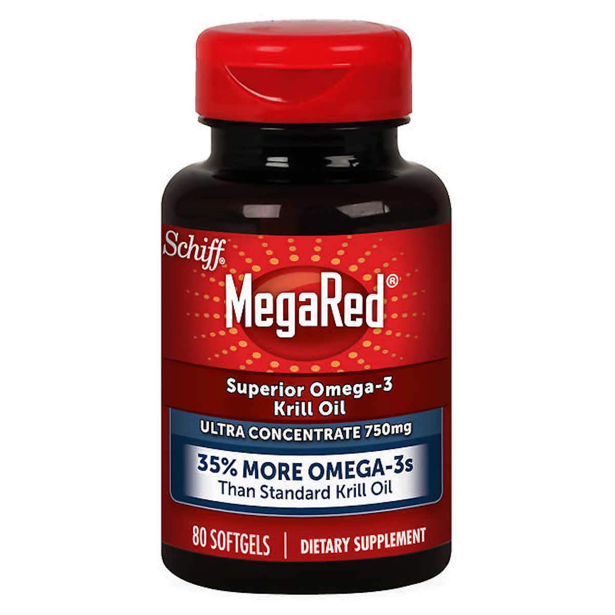 Schiff MegaRed Krill Oil 750mg Softgels bottle close-up