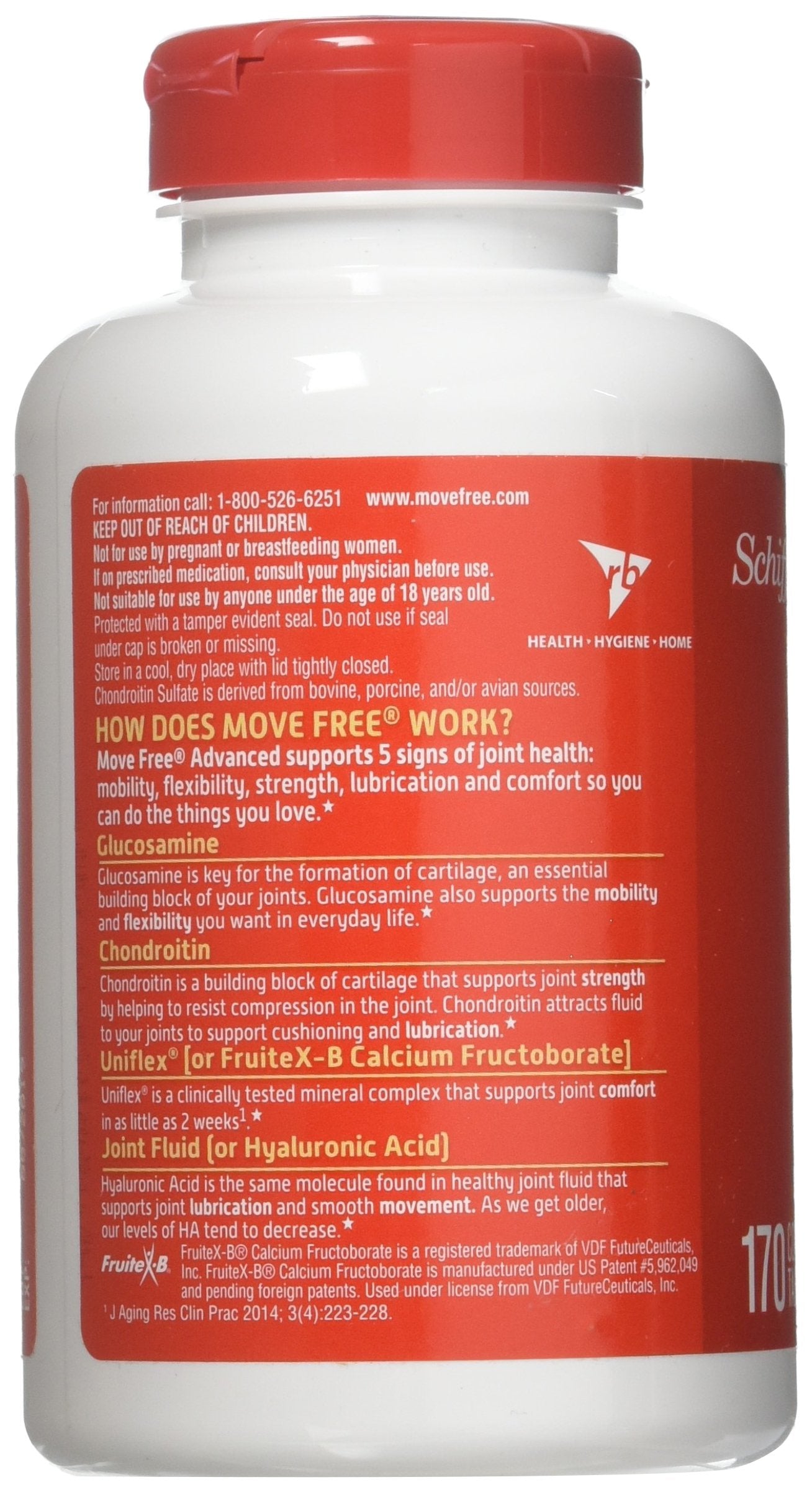 Schiff Move Free Joint Health dietary supplement bottle close-up - 170 capsules