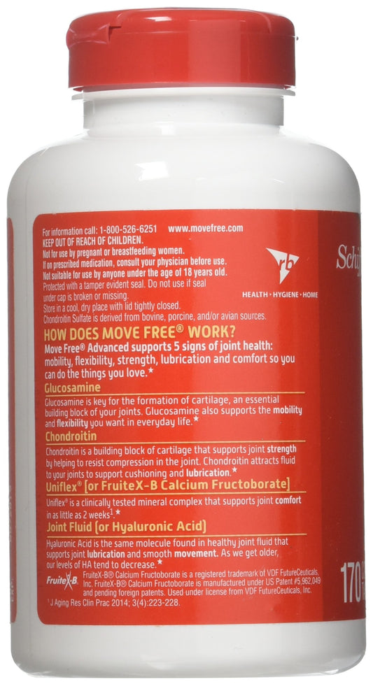 Schiff Move Free Joint Health dietary supplement bottle close-up - 170 capsules