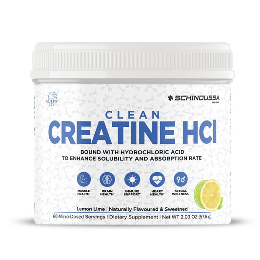Schinoussa Lemon Lime Creatine HCL powder bottle on white background