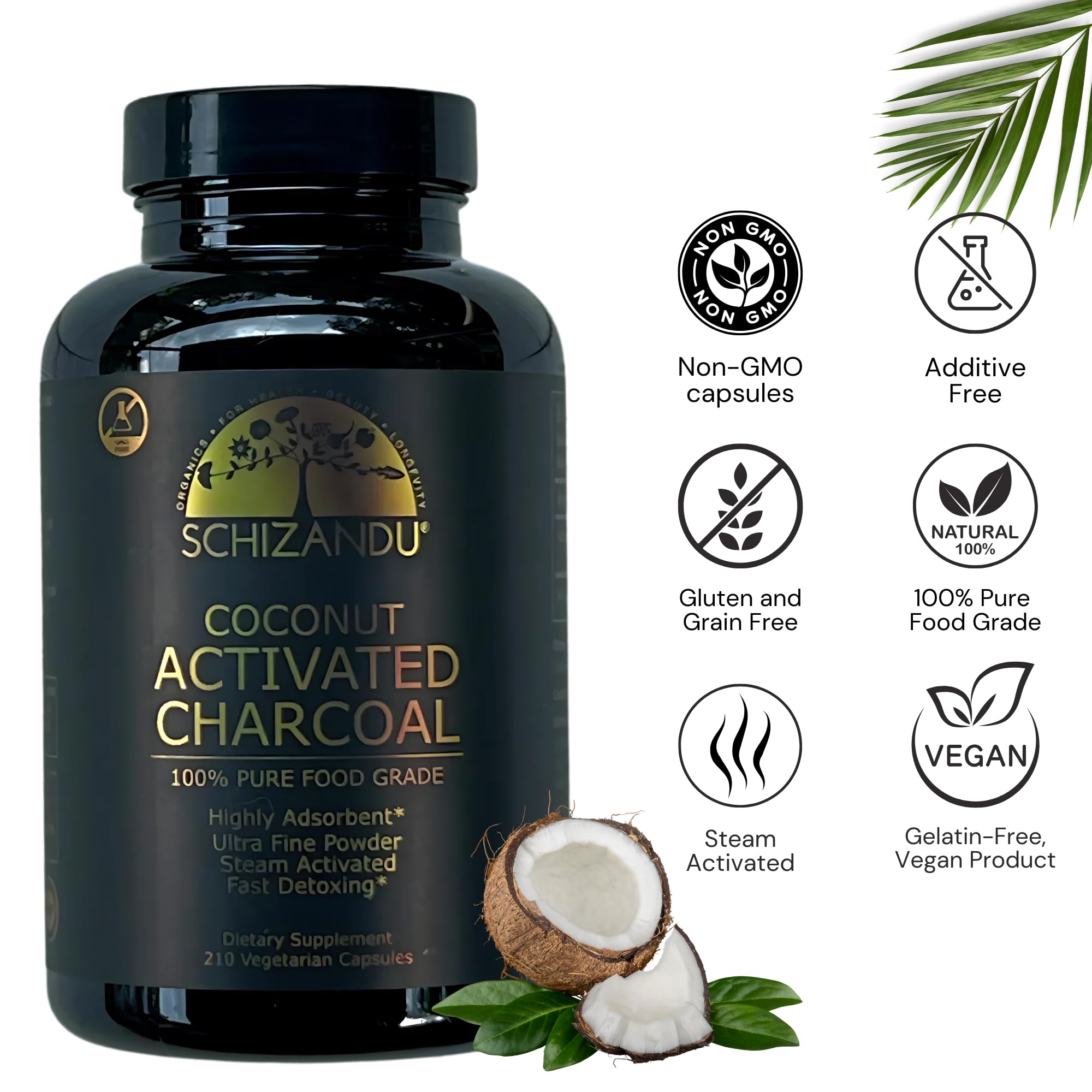 Close-up of vegan organic coconut activated charcoal capsules
