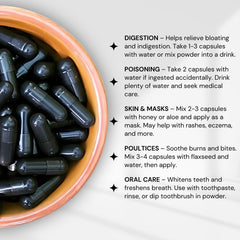 Jar label showing coconut charcoal capsules - 210 count