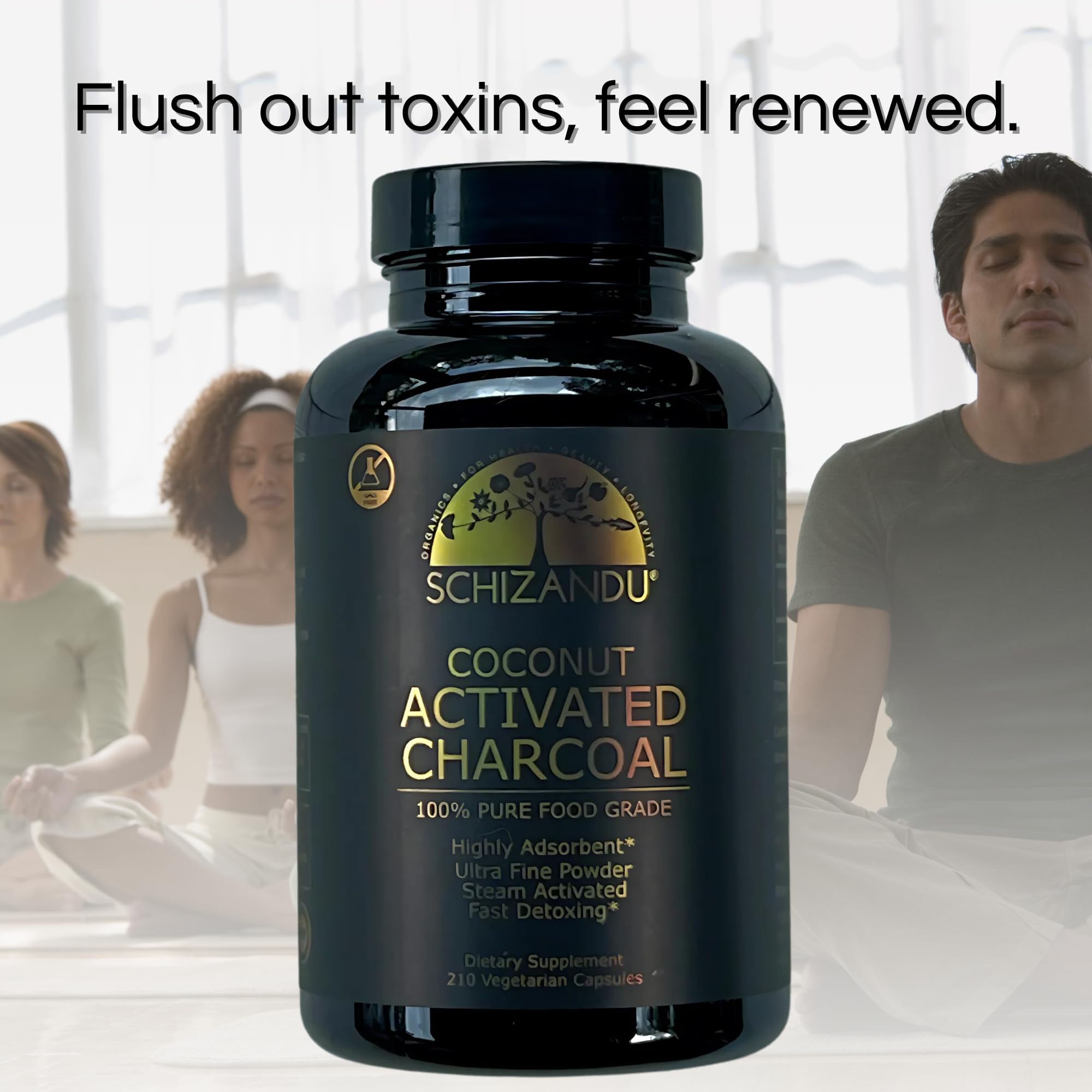 Dark activated charcoal powder visualization representing detox support