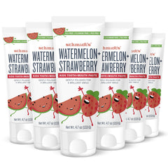 Front view of Schmidt's Kids Watermelon + Strawberry fluoride-free toothpaste 4.7 oz (6 count)
