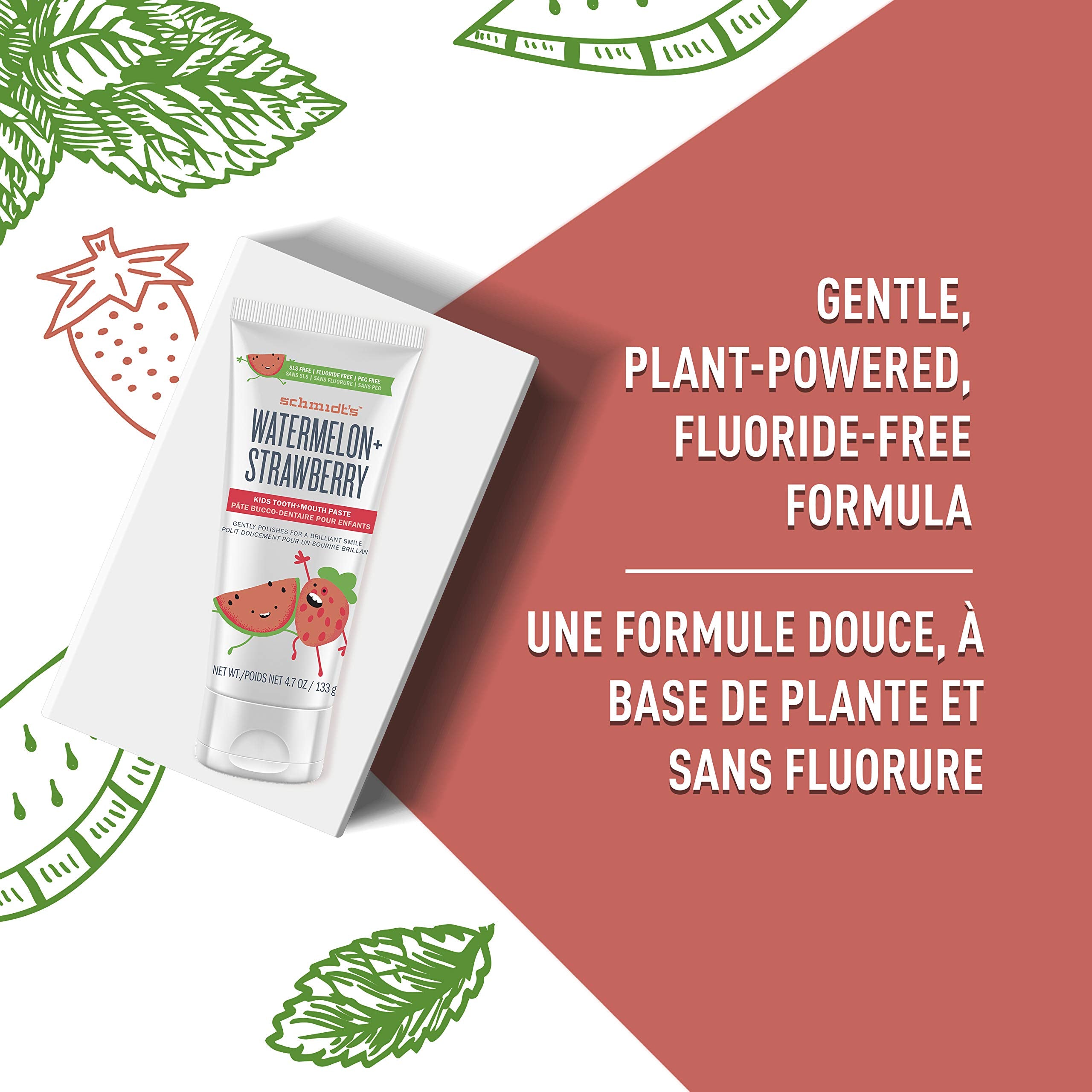 Packaging for Schmidt's Kids Watermelon + Strawberry fluoride-free toothpaste