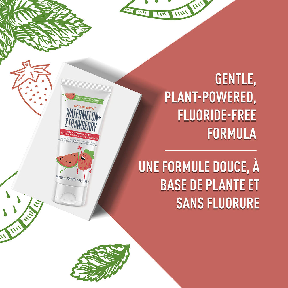 Packaging for Schmidt's Kids Watermelon + Strawberry fluoride-free toothpaste
