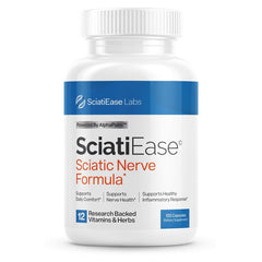SciatiEase bottle front showing the nerve support packaging