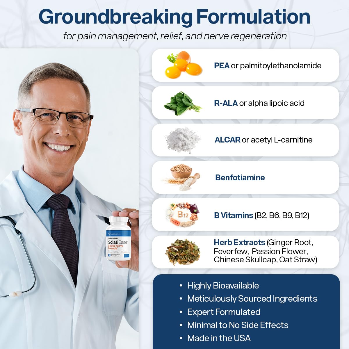 Assorted ingredients used in SciatiEase formula