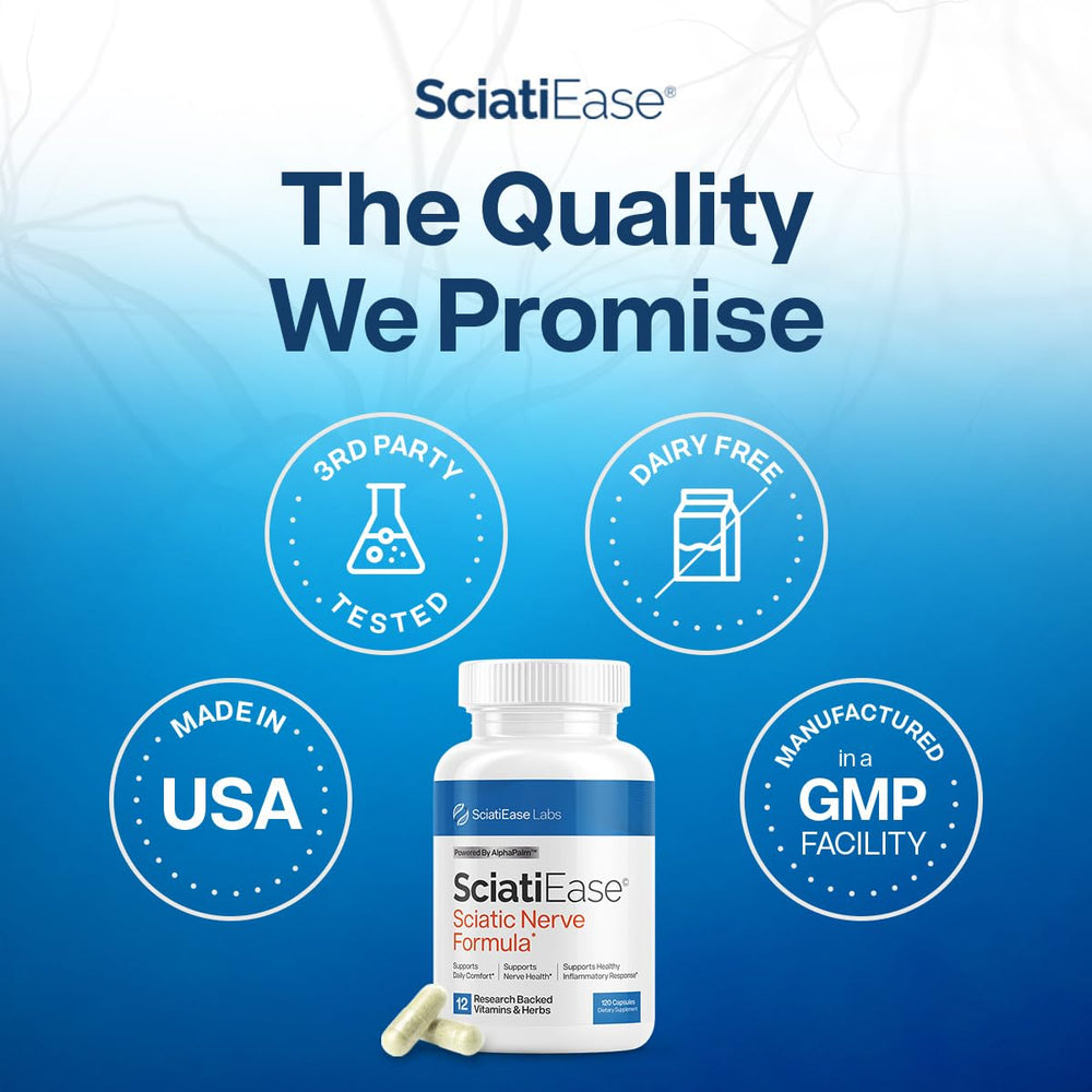 All-in-one display of the SciatiEase product line with 3 bottles