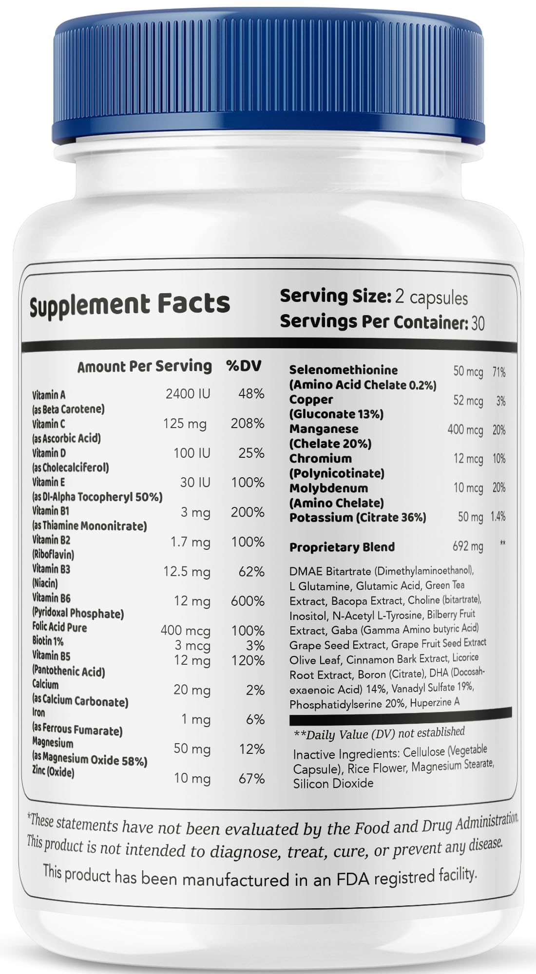 Nutrition facts panel for SciatiSoothe capsules