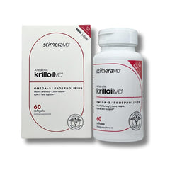 Front view of ScimeraMD KrillOilMD Antarctic Krill Oil 60 count bottle