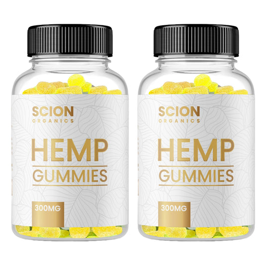 Front view of Scion Organics Hemp Gummies Raspberry bottle
