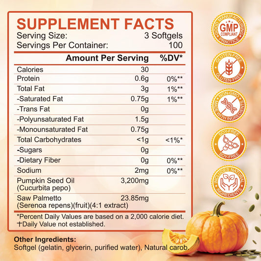 3200mg dual-action pumpkin seed oil and saw palmetto formulation