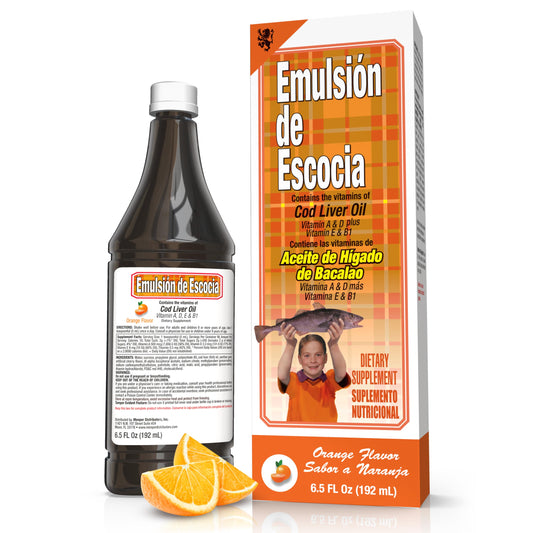 Scotland Cod Liver Oil Emulsion orange flavor bottle and packaging