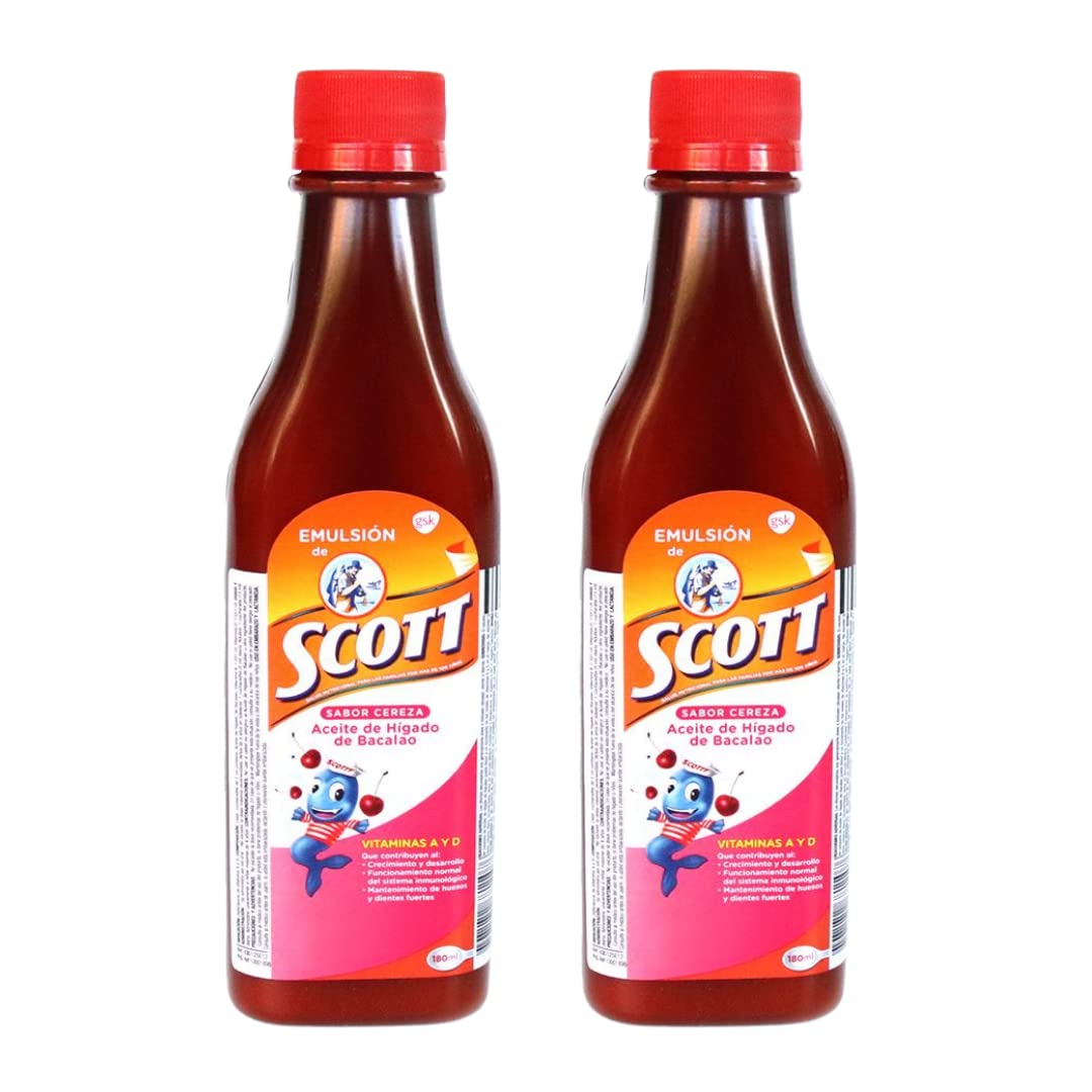 Scott Emulsion 180 ml cod liver oil for kids tropical fruits flavor (2 pack)