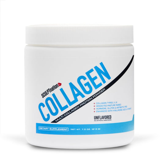 Front view of Sculpt Nation Collagen Peptides powder tub
