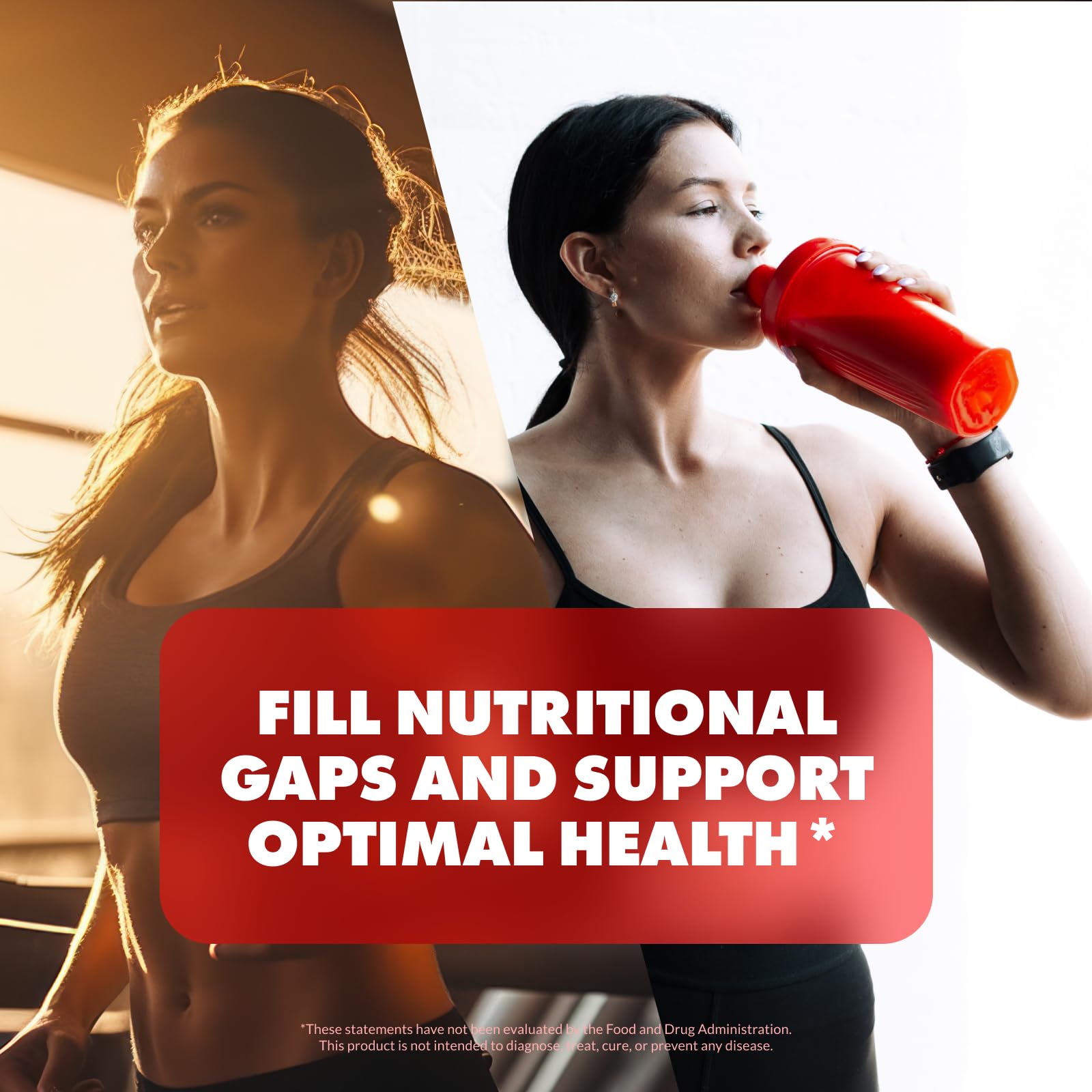 Serving suggestion with two capsules and a serving of fruits and vegetables