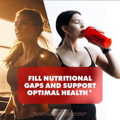 Serving suggestion with two capsules and a serving of fruits and vegetables