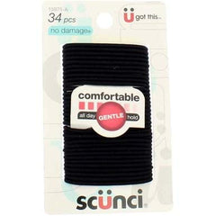 Scunci Effortless Beauty elastics packaging in black, ready for storage.