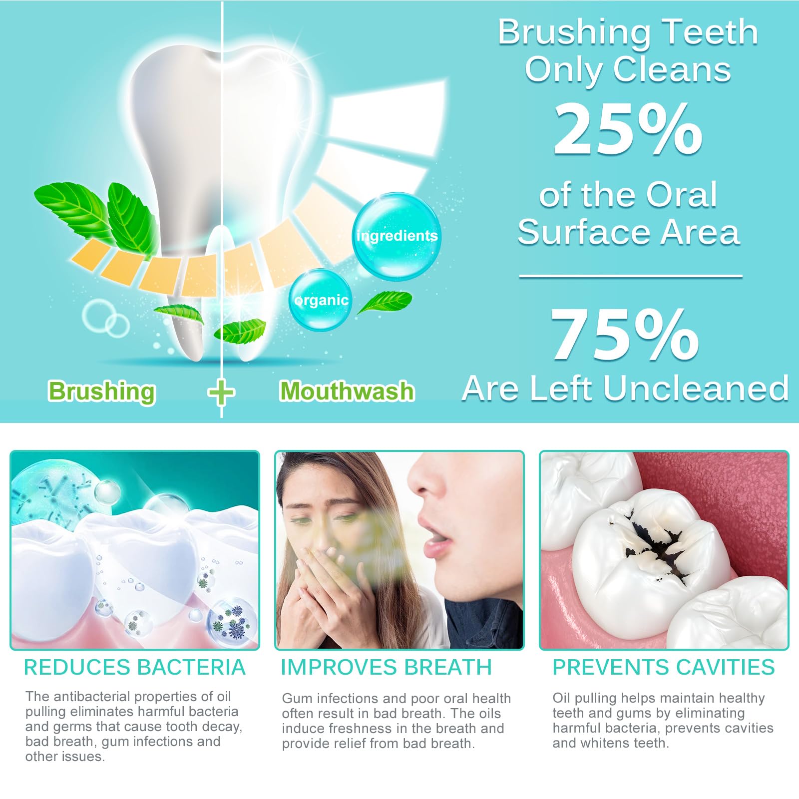 Fractionated coconut oil for pulling mouthwash