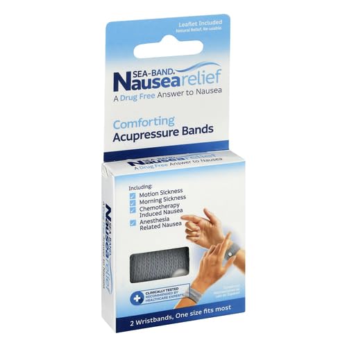 Sea-Band anti-nausea wristband gray closeup knob shows pressure-point relief concept.