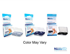 Sea-Band anti-nausea wristband gray flat view emphasizes compact, travel-friendly design.