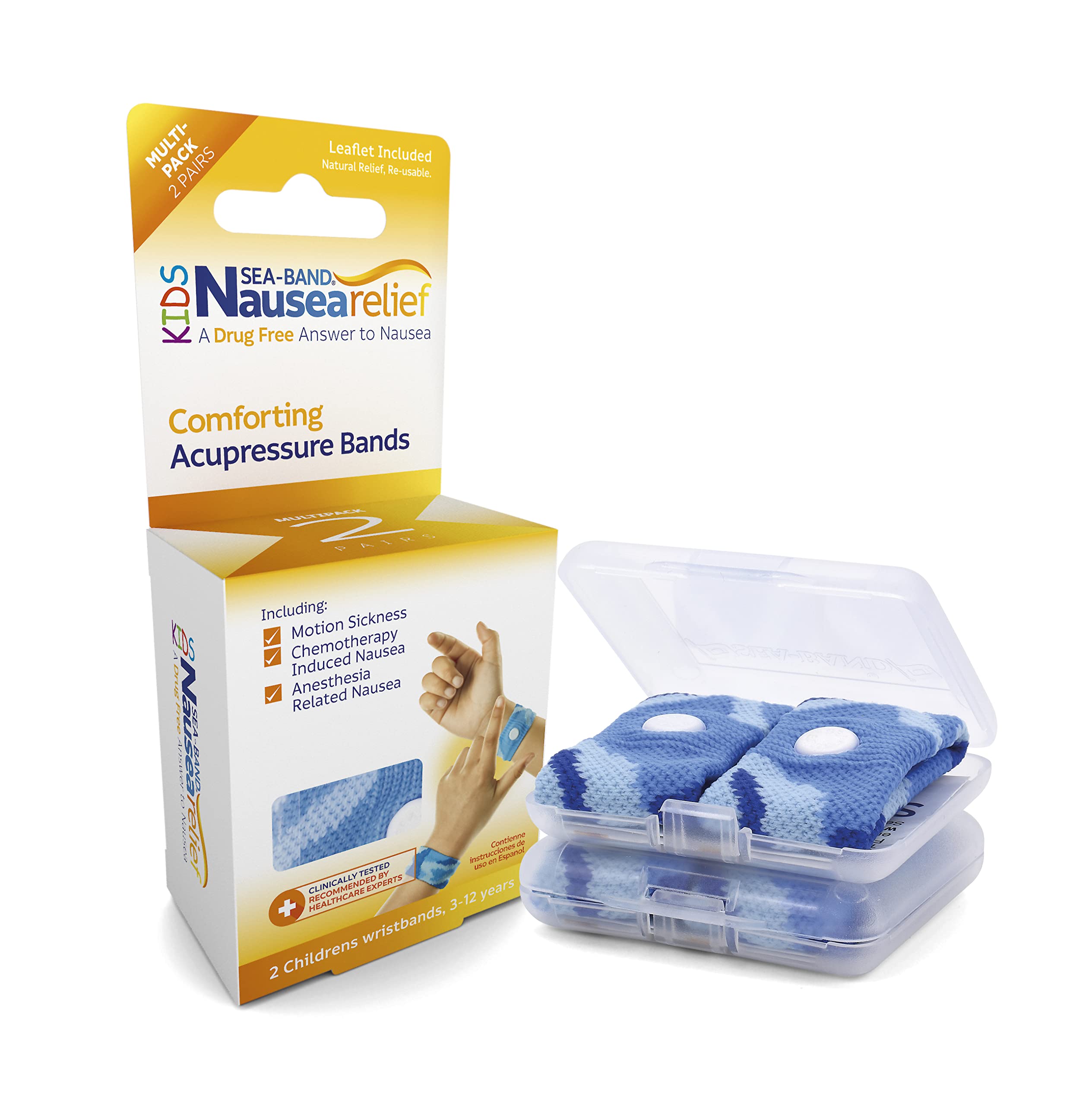 Sea-Band anti-nausea wristbands pair for drug-free motion relief.