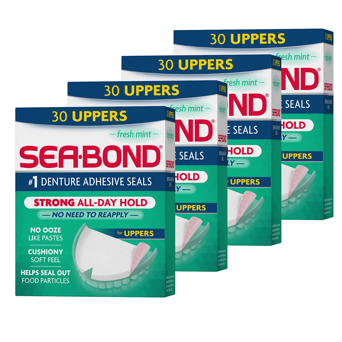 Sea-Bond Secure Denture Adhesive Seals Fresh Mint – 4 packs of 30 (image 1)