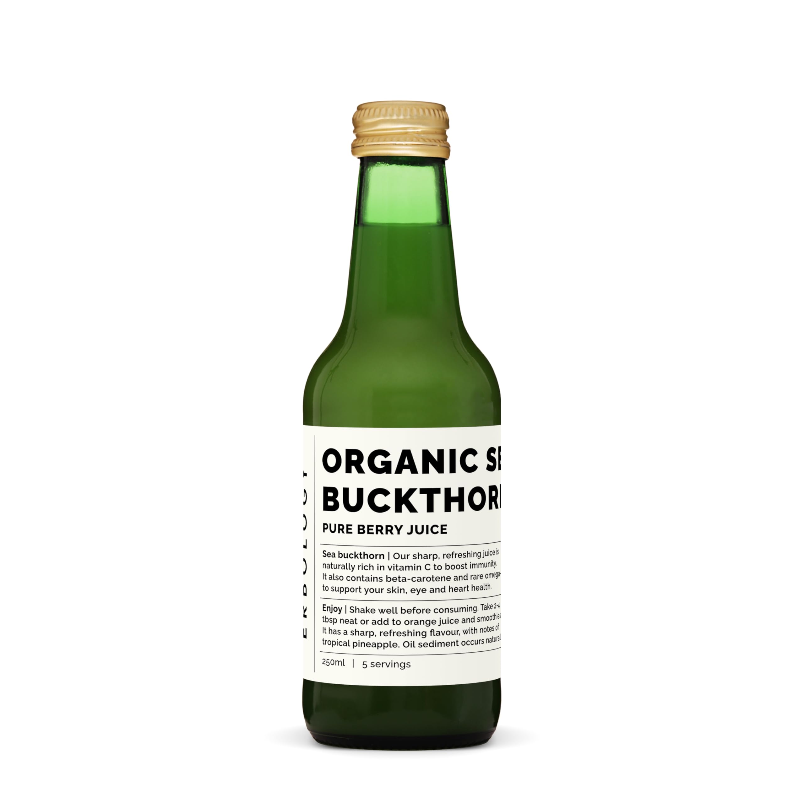 Front view of 8.5 oz Sea Buckthorn Juice bottle