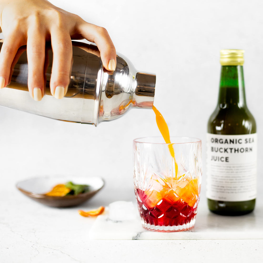 Side view of the Sea Buckthorn Juice bottle