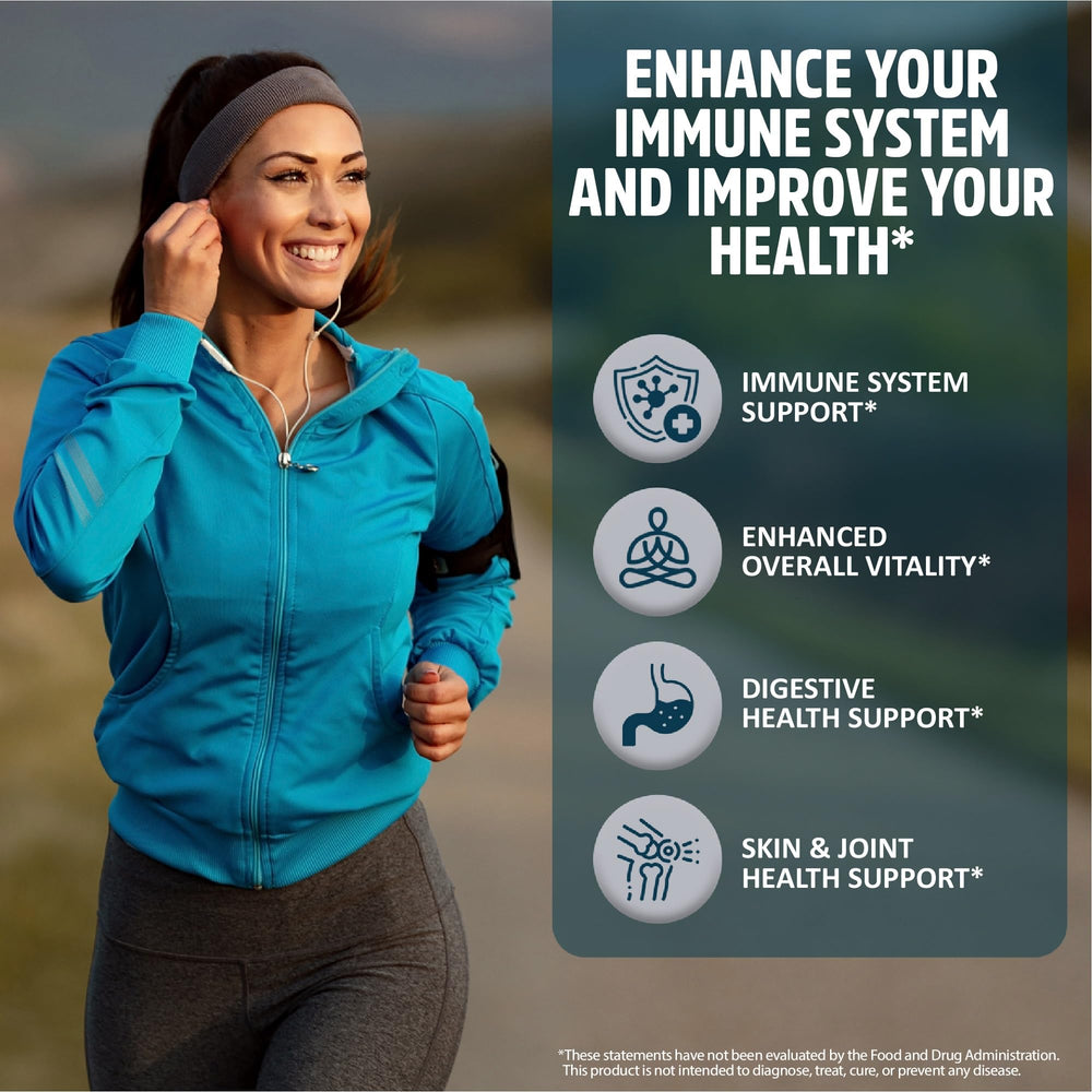 Ashwagandha and ginger components beside sea moss capsules