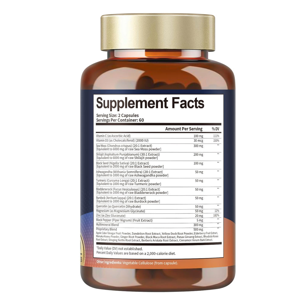 Sea moss capsules with black seed oil and ashwagandha