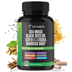 Sea Moss with Black Seed Oil, Ashwagandha, Turmeric and Burdock Root – 60 count bottle