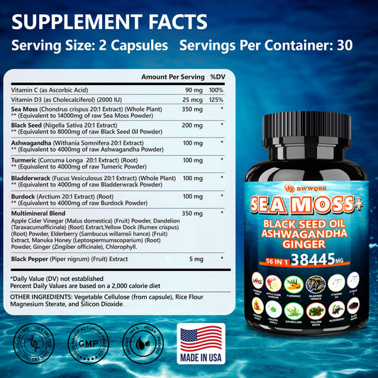 Sea Moss Capsules bottle with capsules in view