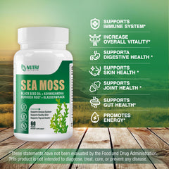 Front view of the Sea Moss capsules bottle