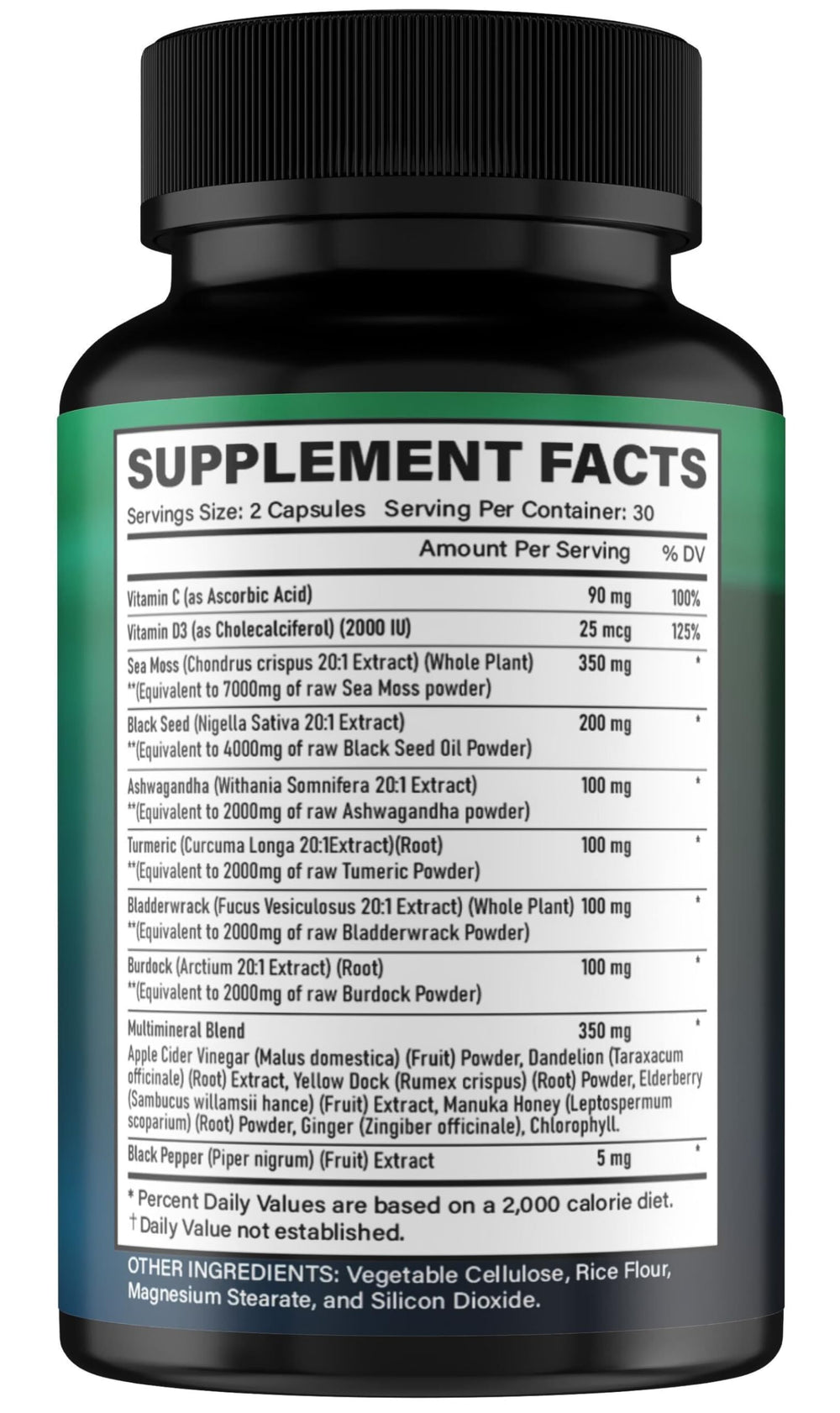 60 veggie capsules bottle of sea moss capsules