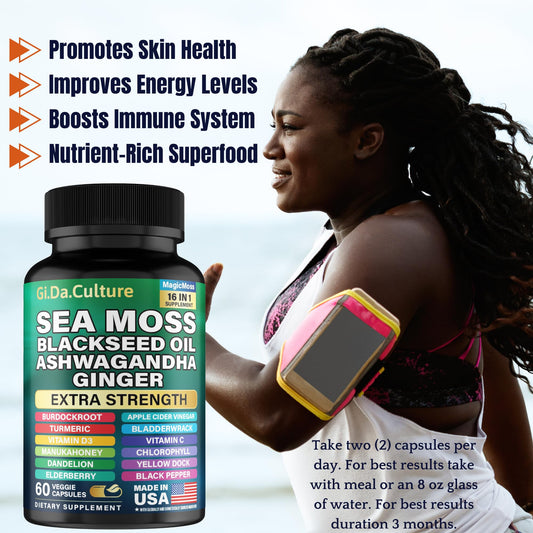 Sea moss capsules with black seed oil and ashwagandha