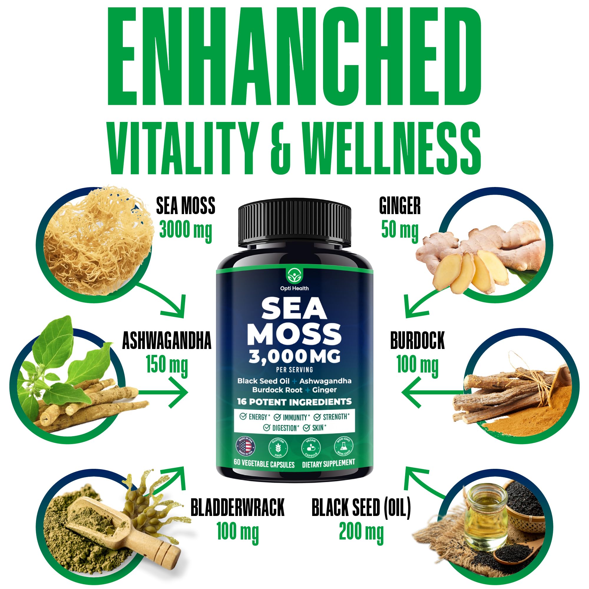 Close-up of Sea Moss Capsules with Black Seed Oil