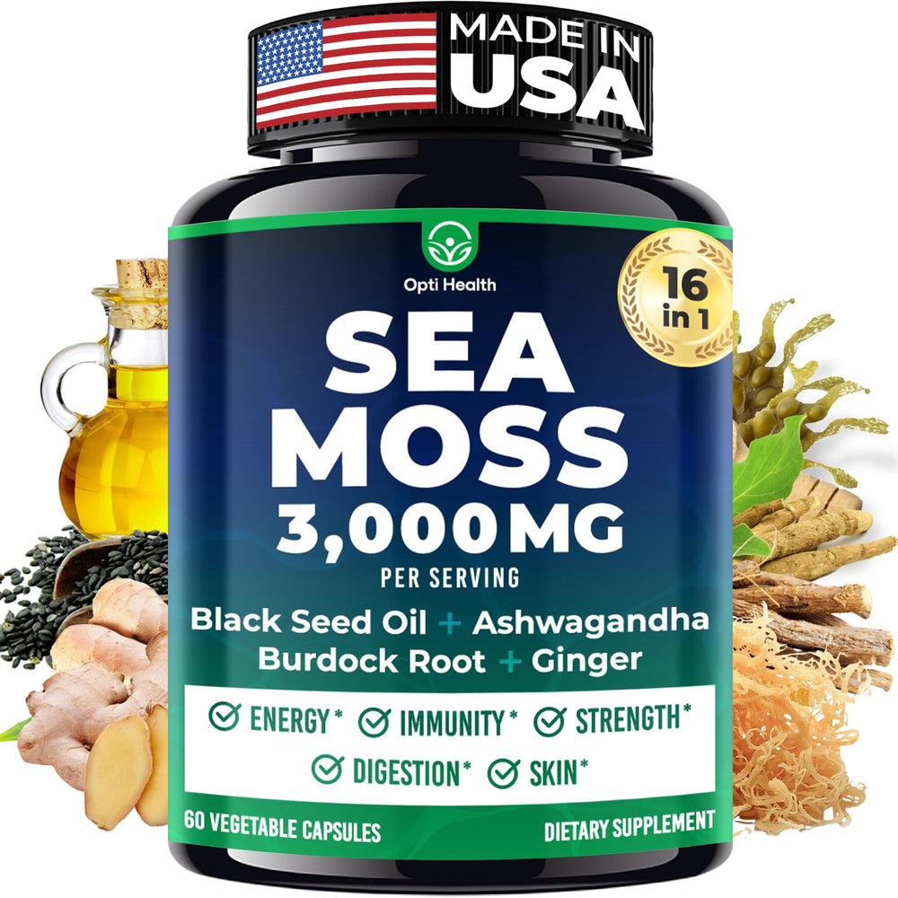 Front view of Sea Moss Capsules bottle