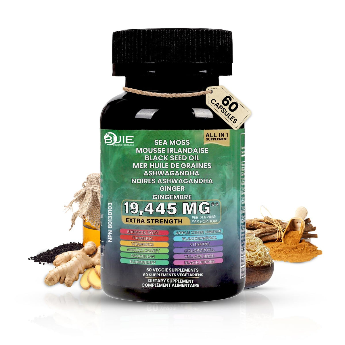 Sea Moss Capsules Ginger bottle with 60 capsules