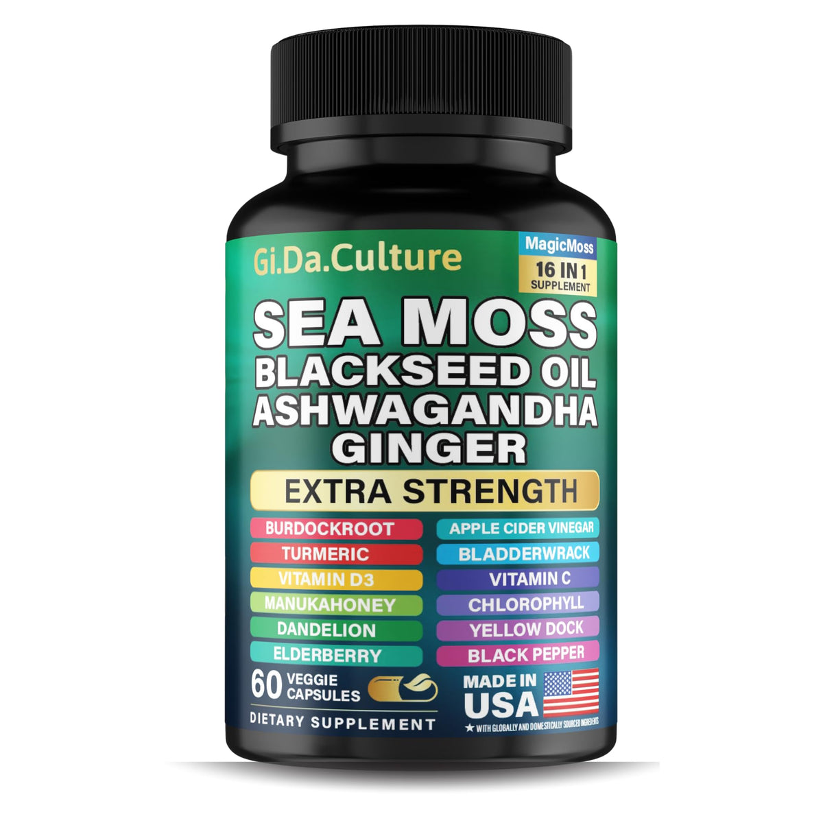 Organic Irish sea moss capsules with black seed oil and herbs